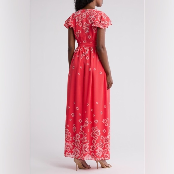 Eliza J Floral Flutter Sleeve Faux Wrap Maxi Dress - Picture 2 of 6